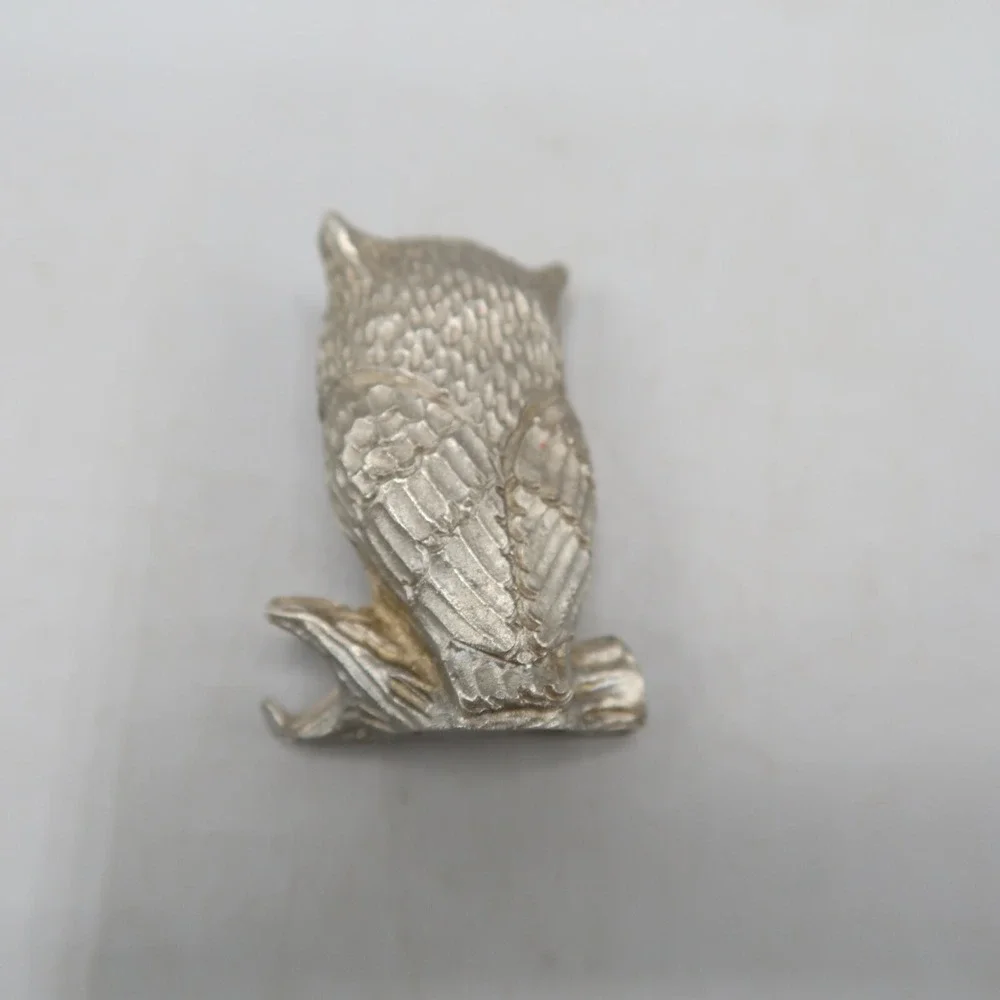 Vintage Pewter Mini Owl On Log Silver Figurine 1.5 inch